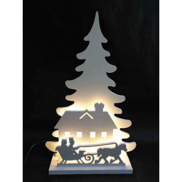 Image de Silhouette arbre/maison/traineau blanc LED 72cm