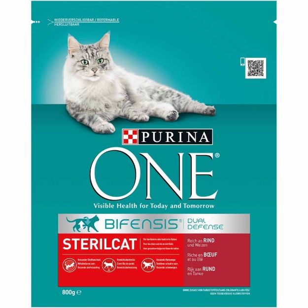 Image de ONE 800G BIFENSIS STERILCAT RICHE EN BŒUF ET AU BLÉ