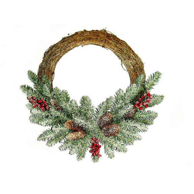 Image de Couronne Dunhill with snow, berries, cones grapevine wreath