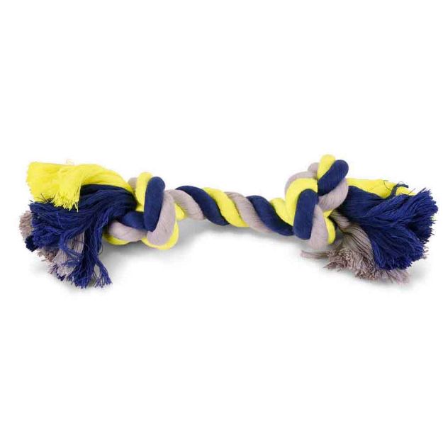 Image de Corde coton 2 noeuds  bleu-jaune 270g 36cm