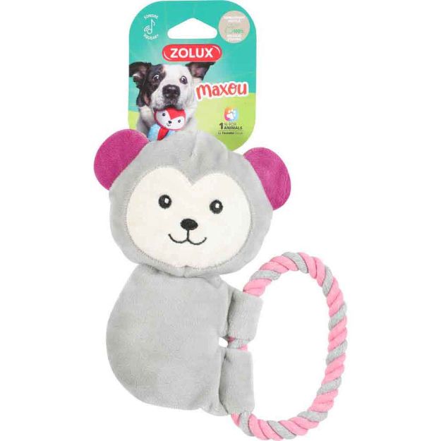 Image de jouet chien peluche maxou corde gris