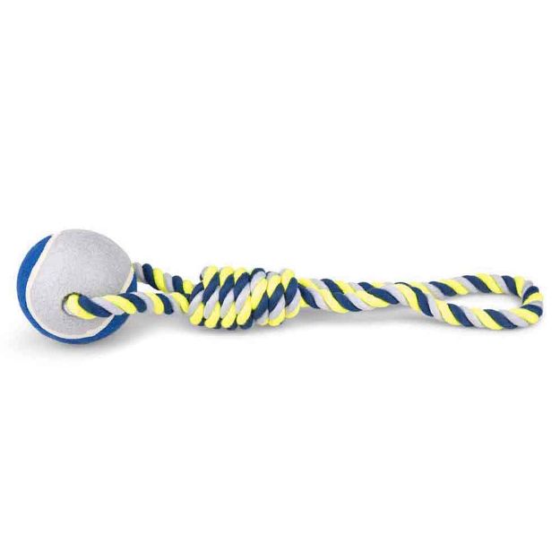 Image de Corde coton+balle de tennis bleu-jaune 440g 45cm