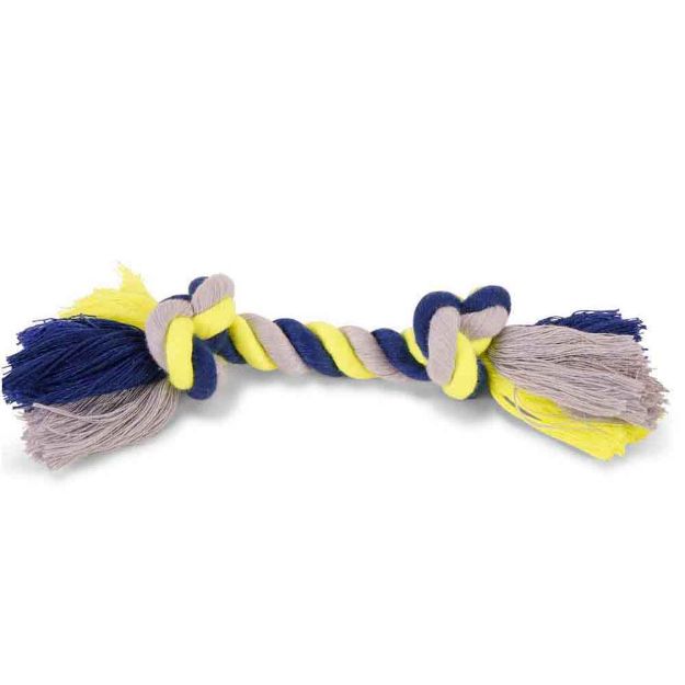 Image de Corde coton 2 noeuds  bleu-jaune 50g 20cm