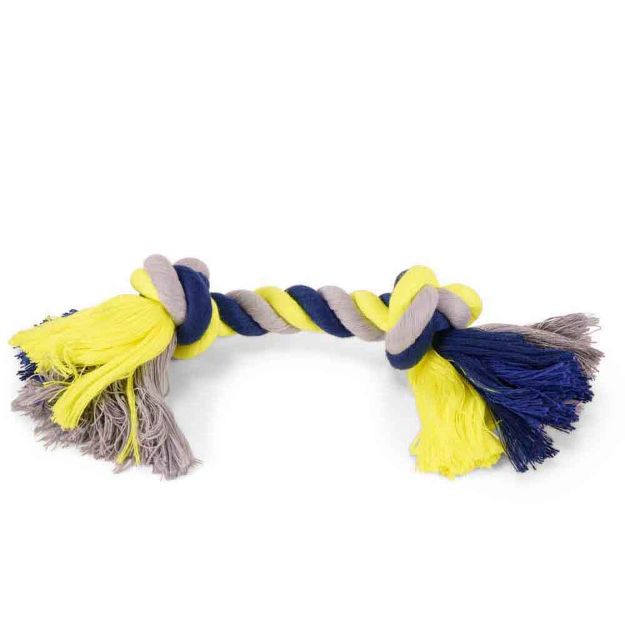 Image de Corde coton 2 noeuds  bleu-jaune 125g 28cm