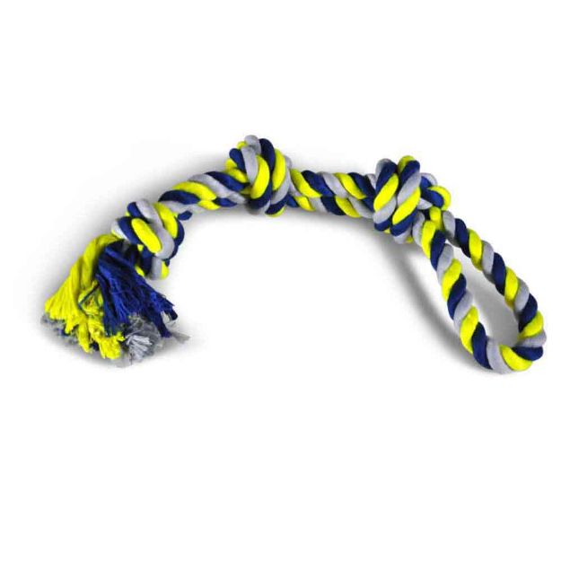 Image de Corde coton 3 noeuds bleu-jaune 600g 60cm