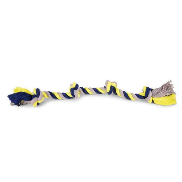 Image de Corde coton 4 noeuds bleu-jaune 260g 58cm