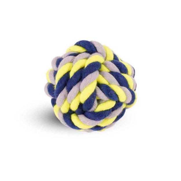 Image de Balle coton bleu-jaune 120g Ø8cm